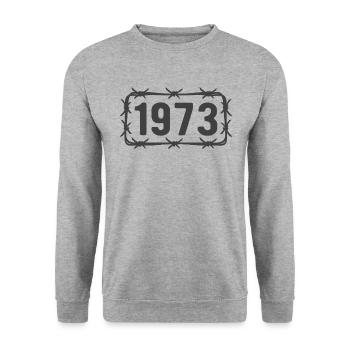 Anniversaire Vintage 1973 fil de fer barbelé - Sweat-shirt Unisexe - gris chiné - Devant - Alina (178cm) & Michal (187cm)