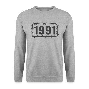 Anniversaire Vintage 1991 fil de fer barbelé - Sweat-shirt Unisexe - gris chiné - Devant - Alina (178cm) & Michal (187cm)