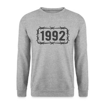 Anniversaire Vintage 1992 fil de fer barbelé - Sweat-shirt Unisexe - gris chiné - Devant - Alina (178cm) & Michal (187cm)