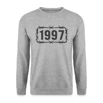 Geburtstag Jahrgang 1997 Stacheldraht - Unisex Pullover - Weißgrau meliert - Vorne - Alina (178cm) & Michal (187cm)