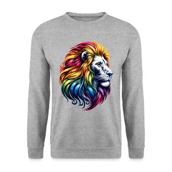 Leo Zodiac Vibrant Rainbow Animal Symbol - Unisex Sweatshirt - salt & pepper - Front - Alina (178cm) & Michal (187cm)