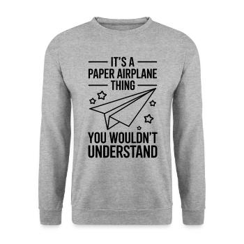 Avion en papier disant blague Avion en papier cadeau - Sweat-shirt Unisexe - gris chiné - Devant - Alina (178cm) & Michal (187cm)