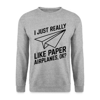 Avion en papier disant blague Avion en papier cadeau - Sweat-shirt Unisexe - gris chiné - Devant - Alina (178cm) & Michal (187cm)