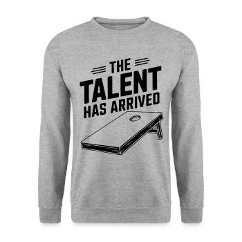 Cornhole Spruch Lustiges Cornhole Geschenk - Unisex Pullover - Weißgrau meliert - Vorne - Alina (178cm) & Michal (187cm)