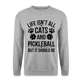 Pickleball Spruch Katze Lustig Pickleball Geschenk - Unisex Pullover - Weißgrau meliert - Vorne - Alina (178cm) & Michal (187cm)