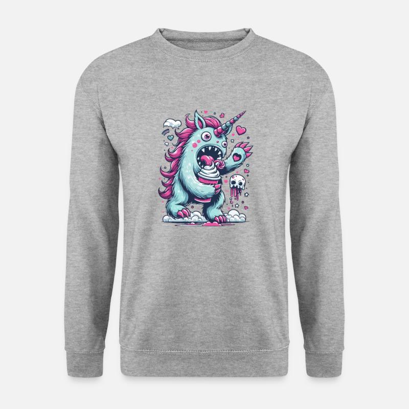Einhorn Monster Ungeheuer Manga Eiscreme - Unisex Pullover - Weißgrau meliert