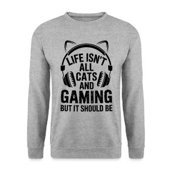 Gamer Saying Gamerin Cats Funny Gaming Gift - Unisex Sweatshirt - salt & pepper - Front - Alina (178cm) & Michal (187cm)