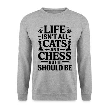 Schach Spruch Schachspieler Katze Schach Geschenk - Unisex Pullover - Weißgrau meliert - Vorne - Alina (178cm) & Michal (187cm)