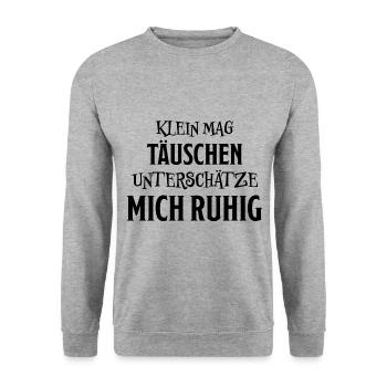 Klein Winzig Lustiger Spruch Kind Baby Geschenk - Unisex Pullover - Weißgrau meliert - Vorne - Alina (178cm) & Michal (187cm)