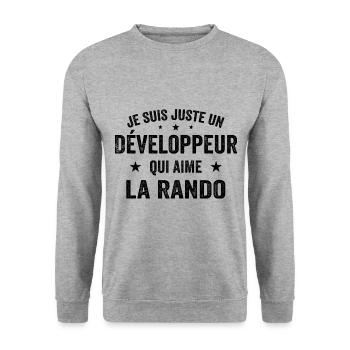 Fier d’être Développeur et Passionné de Randonnée - Sweat-shirt Unisexe - gris chiné - Devant - Alina (178cm) & Michal (187cm)