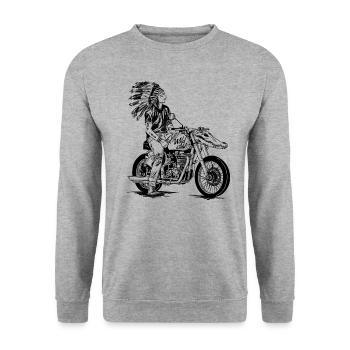 Chopper Indianer Badass Design - Unisex Pullover - Weißgrau meliert - Vorne - Alina (178cm) & Michal (187cm)