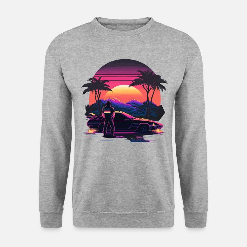 Vaporwave Sonnenuntergang - Unisex Pullover - Weißgrau meliert