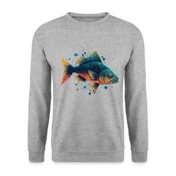 Vintage Fisch - Unisex Pullover - Weißgrau meliert - Vorne - Alina (178cm) & Michal (187cm)
