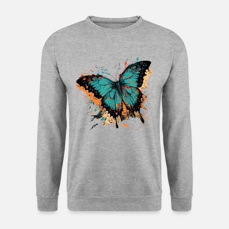 blauer Schmetterling - Unisex Pullover - Weißgrau meliert