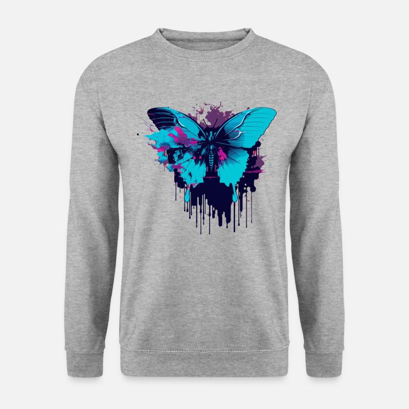 Blauer Vaporwave Schmetterling - Unisex Pullover - Weißgrau meliert