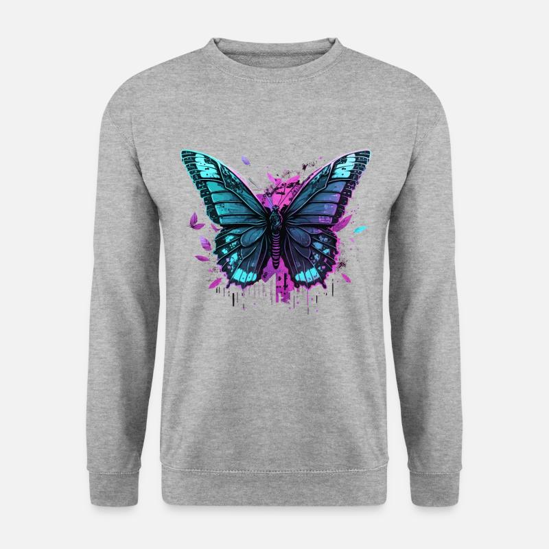 Schmetterling Garten Vaporwave - Unisex Pullover - Weißgrau meliert