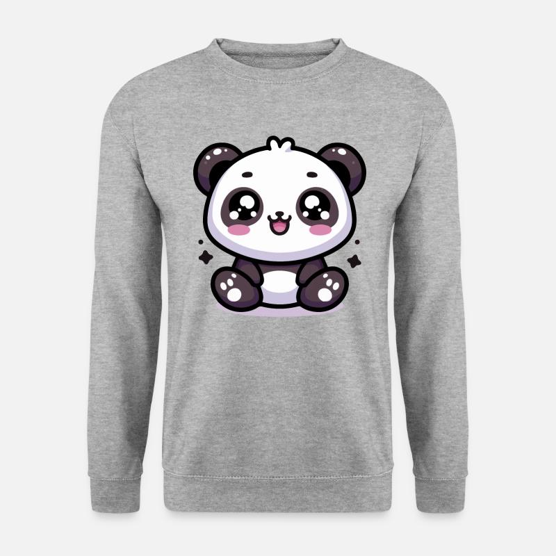 Kawaii Niedlicher Panda - Unisex Pullover - Weißgrau meliert