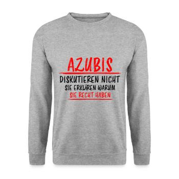 Azubi Witz Spruch Lehrling Auszubildende Geschenk - Unisex Pullover - Weißgrau meliert - Vorne - Alina (178cm) & Michal (187cm)