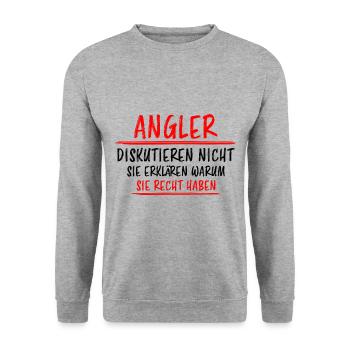 Angler Fisch Hobby Angeln Fische Fun Meer Geschenk - Unisex Pullover - Weißgrau meliert - Vorne - Alina (178cm) & Michal (187cm)