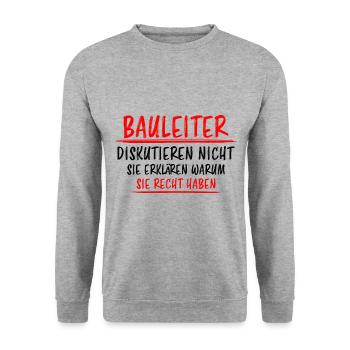Bauleiter Beruf Lustiger Spruch Baustelle Geschenk - Unisex Pullover - Weißgrau meliert - Vorne - Alina (178cm) & Michal (187cm)