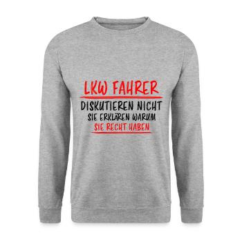 LKW Fahrer Lustige Spruch Lastkraftwagen Geschenk - Unisex Pullover - Weißgrau meliert - Vorne - Alina (178cm) & Michal (187cm)