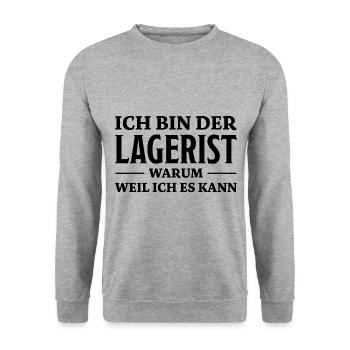 Lagerist Spruch Logistik Lustige Lagerist Geschenk - Unisex Pullover - Weißgrau meliert - Vorne - Alina (178cm) & Michal (187cm)