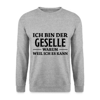 Geselle Spruch Lustiges Gesellenprüfung Geschenk - Unisex Pullover - Weißgrau meliert - Vorne - Alina (178cm) & Michal (187cm)