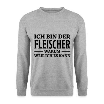 Fleischer Spruch Metzger Lustig Fleischer Geschenk - Unisex Pullover - Weißgrau meliert - Vorne - Alina (178cm) & Michal (187cm)