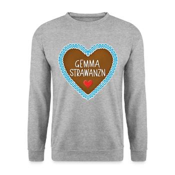 Gemma Strawanz Lebkuchenherz - Unisex Pullover - Weißgrau meliert - Vorne - Alina (178cm) & Michal (187cm)