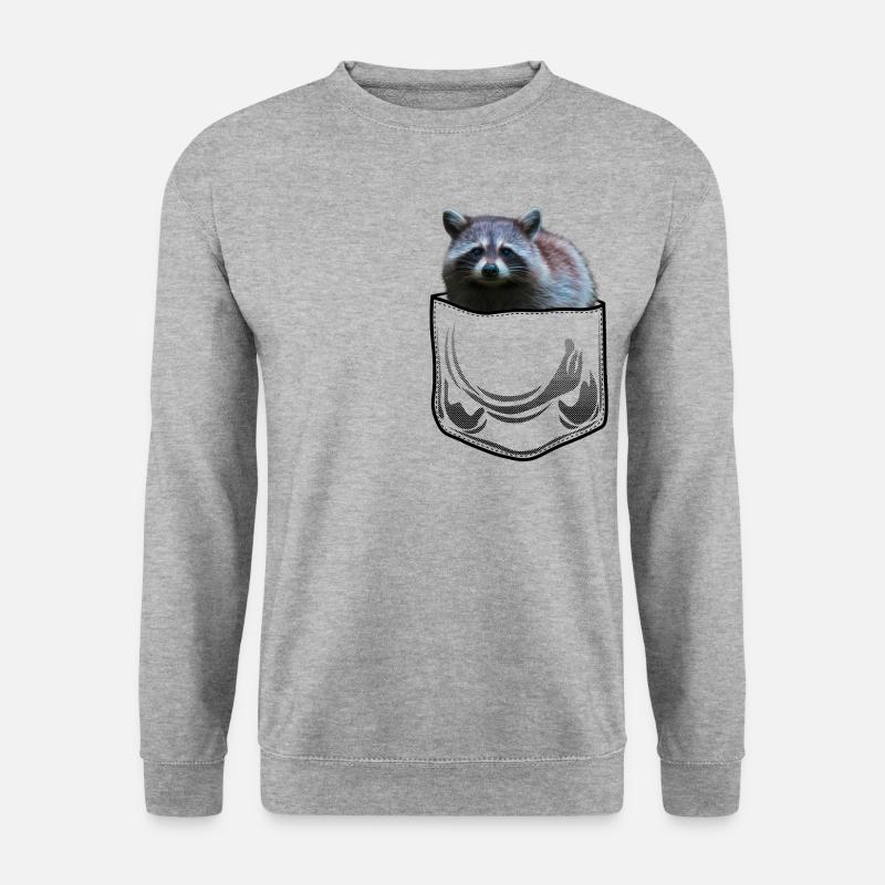 Waschbär in Tasche Brusttasche Bären Geschenk - Unisex Pullover - Weißgrau meliert