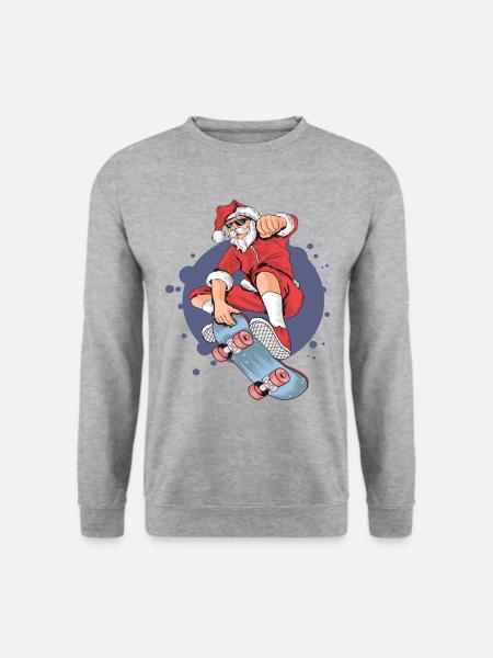 Santa skateboard skateboarding Weihnachten - Unisex Pullover - Weißgrau meliert