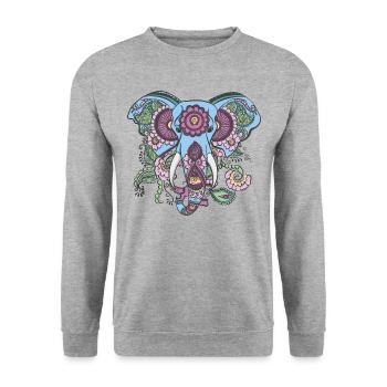 Mandala Elefant, schönes Mandala, Ganesha. (Color) - Unisex Pullover - Weißgrau meliert - Vorne - Alina (178cm) & Michal (187cm)