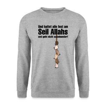 Seil Allahs schwarz - Unisex Pullover - Weißgrau meliert - Vorne - Alina (178cm) & Michal (187cm)