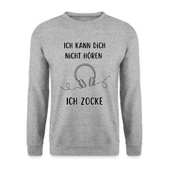 Ich kann dich nicht hören ich zocke Gamer Spruch - Unisex Pullover - Weißgrau meliert - Vorne - Alina (178cm) & Michal (187cm)
