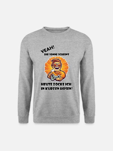 Yeah, ich zocke in kurzen Hosen Spruch Gamer Shirt - Unisex Pullover - Weißgrau meliert