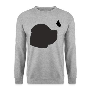 Boerboel mit Schmetterling - Unisex Pullover - Weißgrau meliert - Vorne - Alina (178cm) & Michal (187cm)