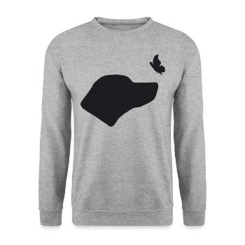 Rhodesian Ridgeback mit Schmetterling - Unisex Pullover - Weißgrau meliert - Vorne - Alina (178cm) & Michal (187cm)
