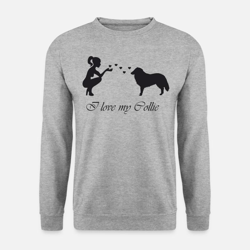 Collie mit Frau - Unisex Pullover - Weißgrau meliert