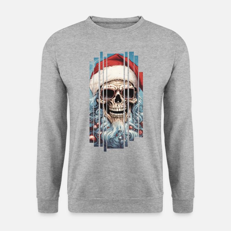Dunkler Zauber: Der Totenkopf-Weihnachtsmann Skull - Unisex Pullover - Weißgrau meliert