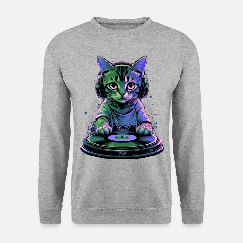 Kitty DJ 🎧 - Unisex Pullover - Weißgrau meliert