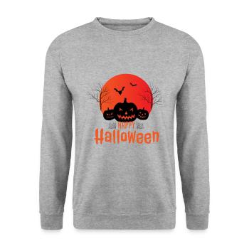 Frohes Halloween, Schatten bei Sonnenuntergang und gruselige Freude - Unisex Pullover - Weißgrau meliert - Vorne - Alina (178cm) & Michal (187cm)