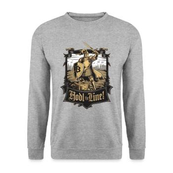 Hodl Die Linie! - Unisex Pullover - Weißgrau meliert - Vorne - Alina (178cm) & Michal (187cm)