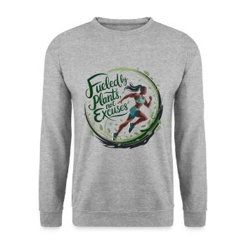 Fueled By Plants Not Excuses - Unisex Sweatshirt - salt & pepper - Front - Alina (178cm) & Michal (187cm)
