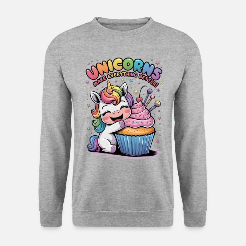 Einhörner machen alles besser - Unisex Pullover - Weißgrau meliert