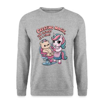 Magie kreieren, ein Haarschnitt nach dem anderen! - Unisex Pullover - Weißgrau meliert - Vorne - Alina (178cm) & Michal (187cm)
