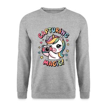 Magie einfangen! - Unisex Pullover - Weißgrau meliert - Vorne - Alina (178cm) & Michal (187cm)