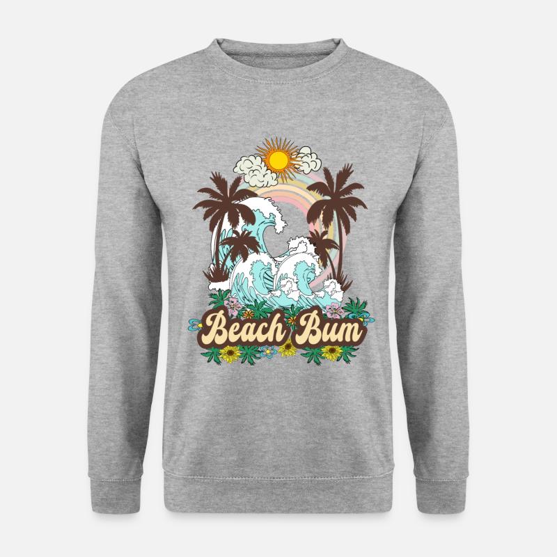 Beach Bum - Meer Palmen Retro Strand Regenbogen - Unisex Pullover - Weißgrau meliert