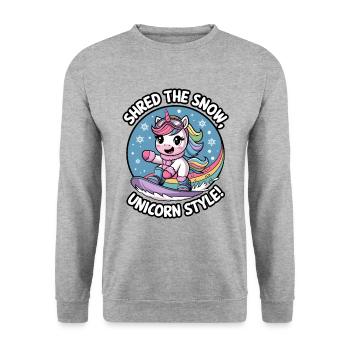 Shredde den Schnee im Unicorn-Stil! - Unisex Pullover - Weißgrau meliert - Vorne - Alina (178cm) & Michal (187cm)