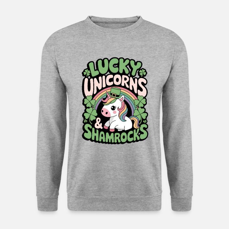 Glückliche Einhörner & Kleeblätter - Unisex Pullover - Weißgrau meliert