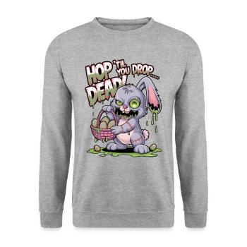 Hüpfe, bis du tot umfällst! - Unisex Pullover - Weißgrau meliert - Vorne - Alina (178cm) & Michal (187cm)